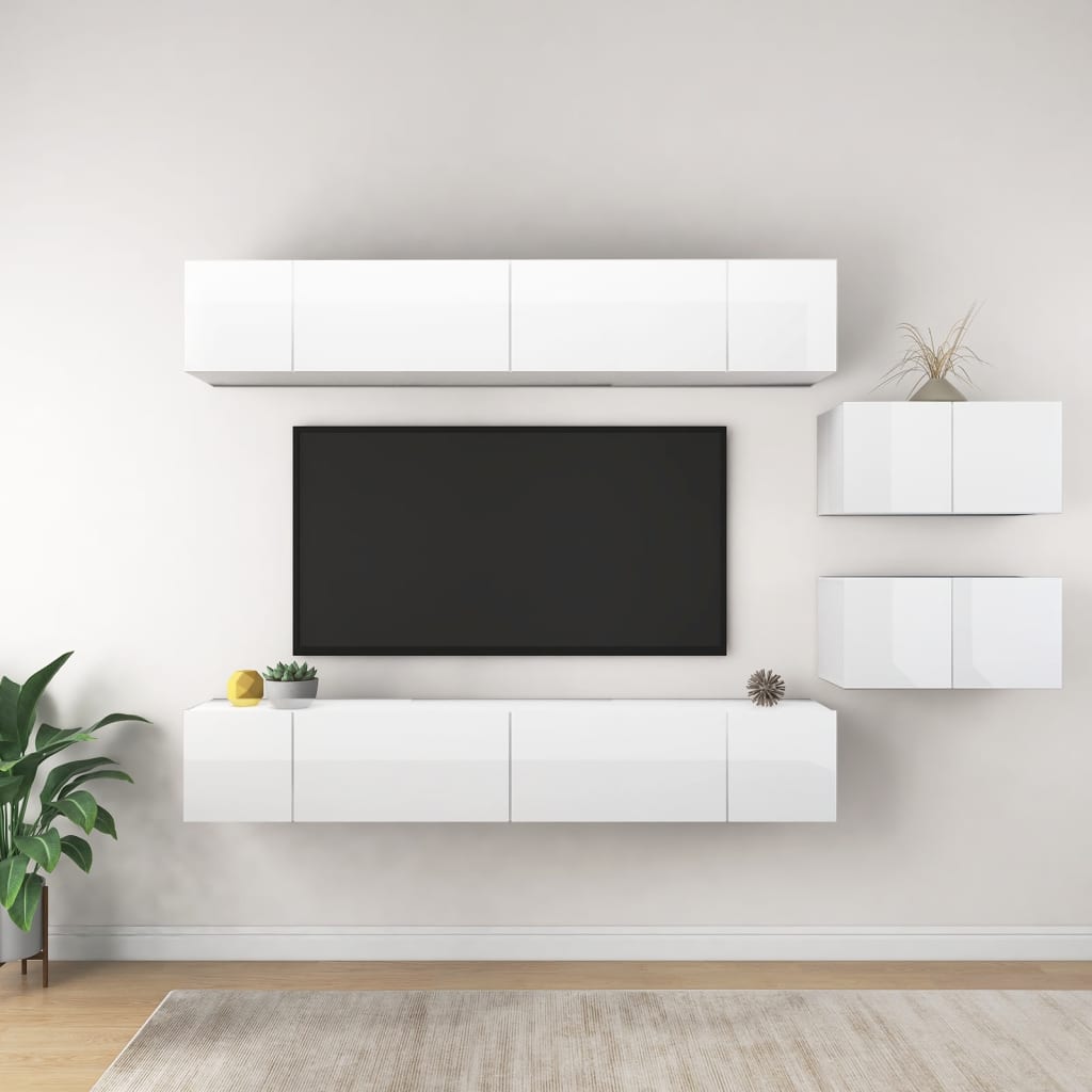 vidaXL TV Cabinets 8 pcs High Gloss White Engineered Wood