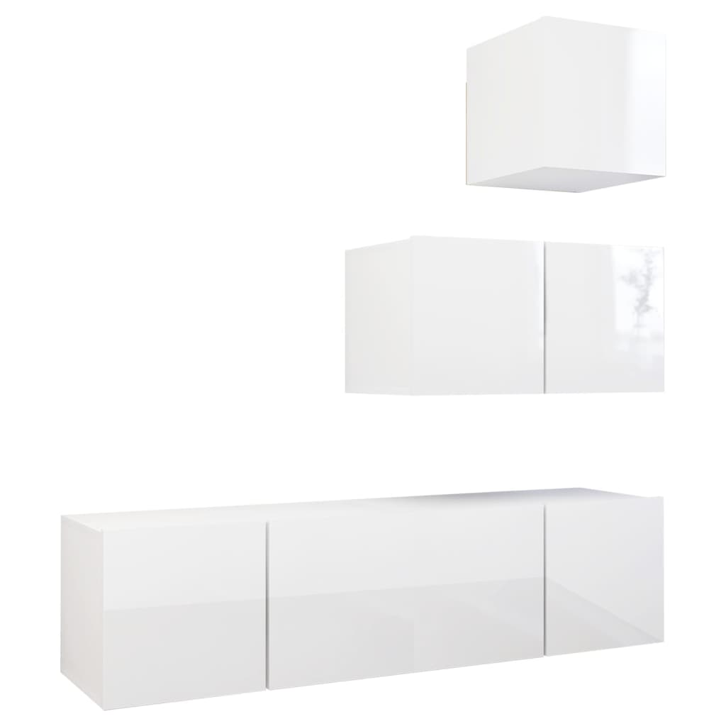 vidaXL 4 Piece TV Cabinet Set High Gloss White Engineered Wood