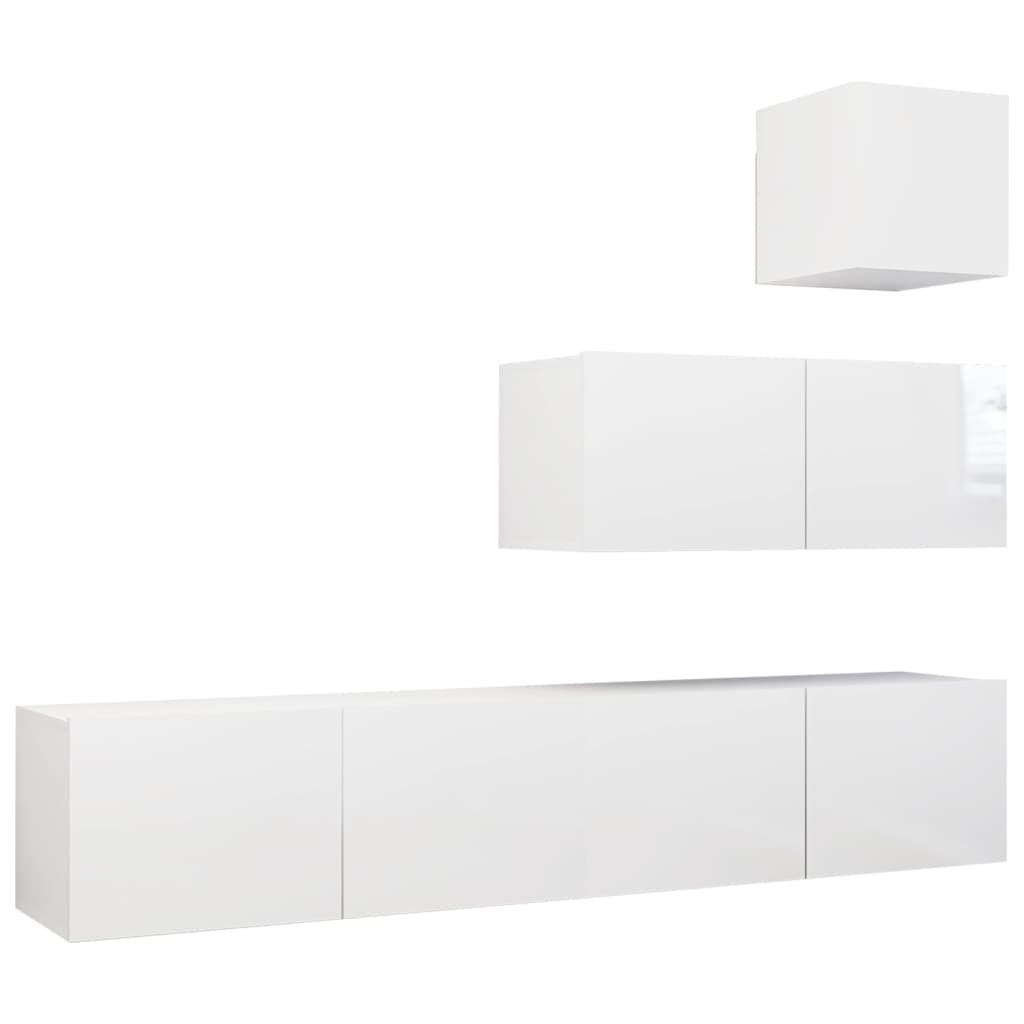 vidaXL 4 Piece TV Cabinet Set High Gloss White Engineered Wood