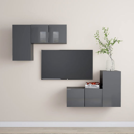 vidaXL 4 Piece TV Cabinet Set High Gloss Grey Engineered Wood