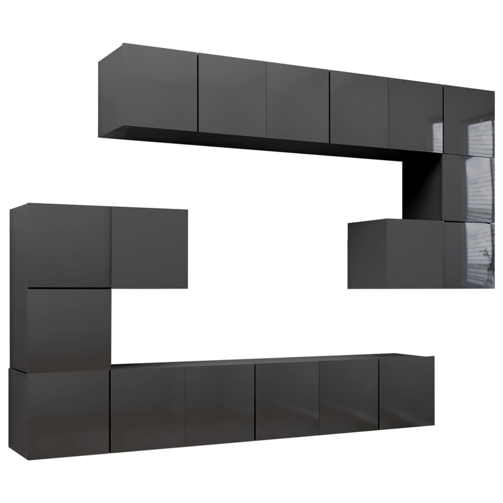 vidaXL 10 Piece TV Cabinet Set High Gloss Grey Engineered Wood