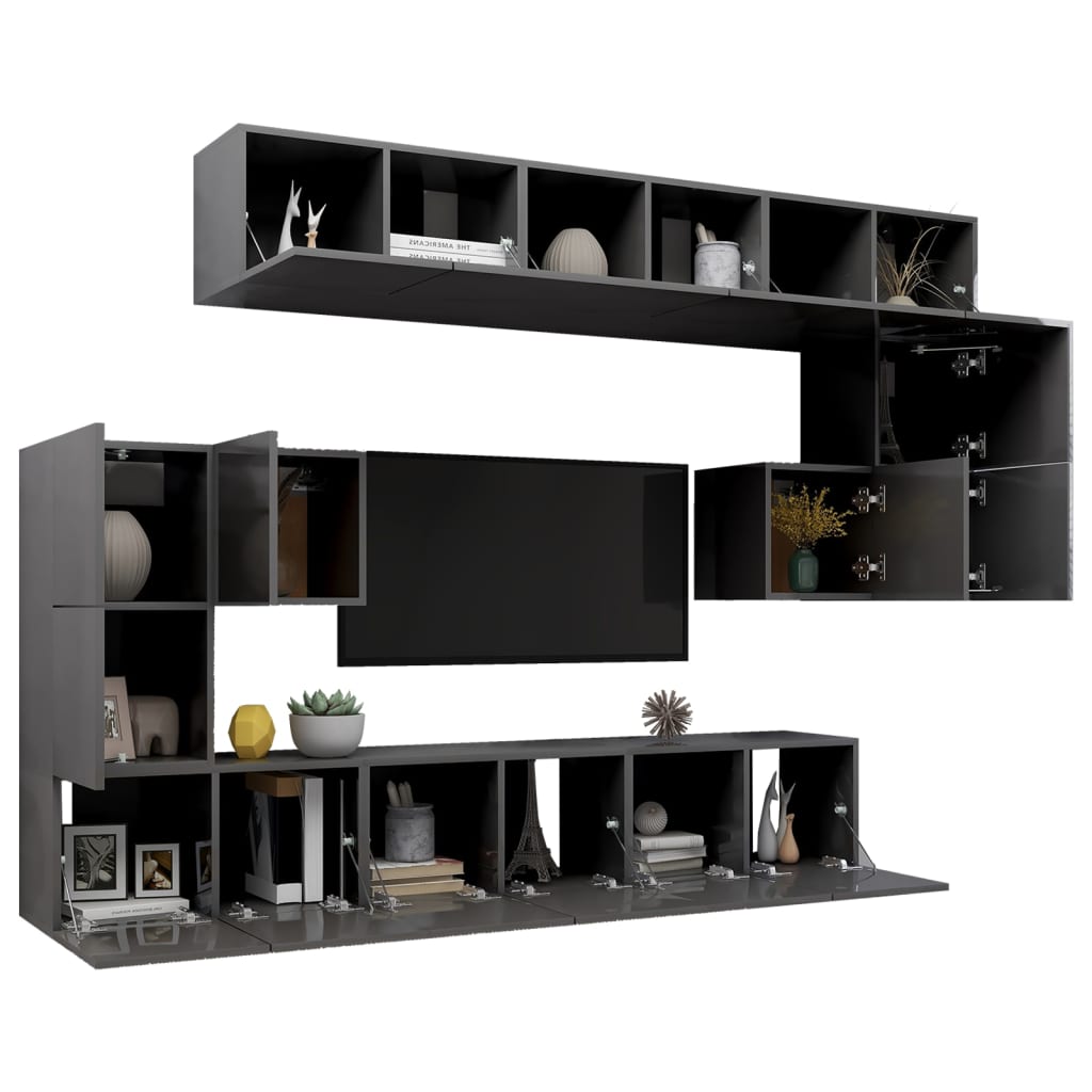 vidaXL 10 Piece TV Cabinet Set High Gloss Grey Engineered Wood