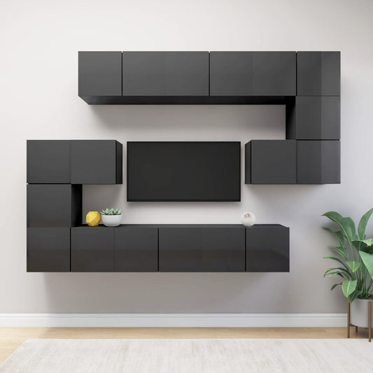 vidaXL 10 Piece TV Cabinet Set High Gloss Grey Engineered Wood