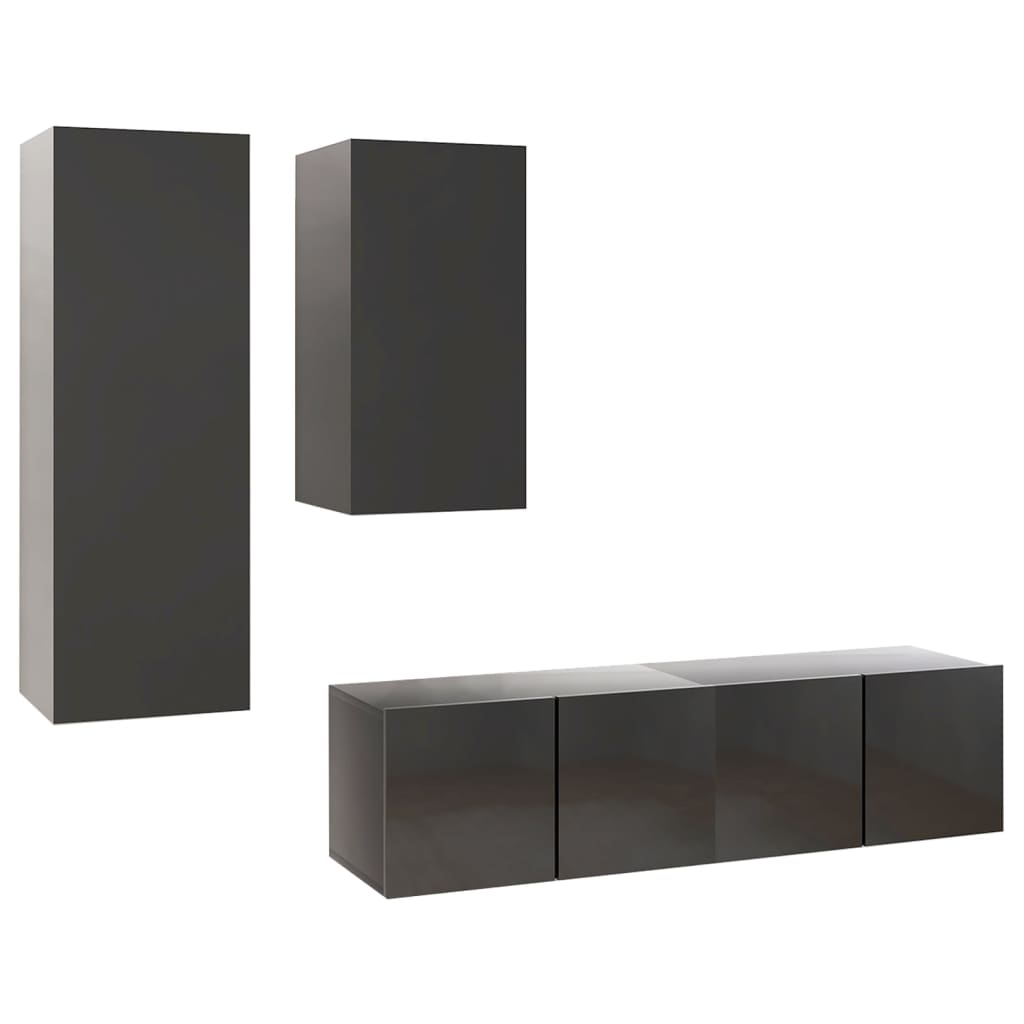 vidaXL 4 Piece TV Cabinet Set High Gloss Grey Engineered Wood