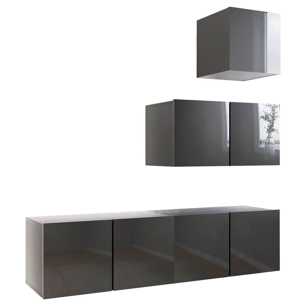 vidaXL 4 Piece TV Cabinet Set High Gloss Grey Engineered Wood