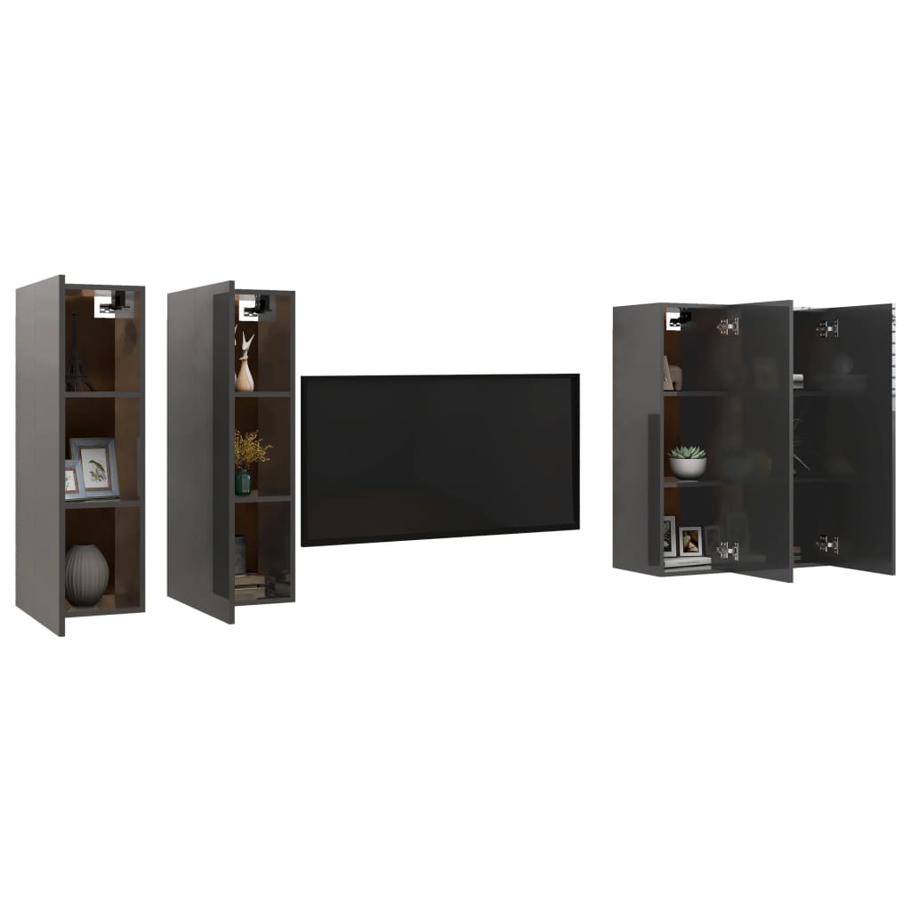 vidaXL TV Cabinets 4 pcs High Gloss Grey 30.5x30x90 cm Engineered Wood