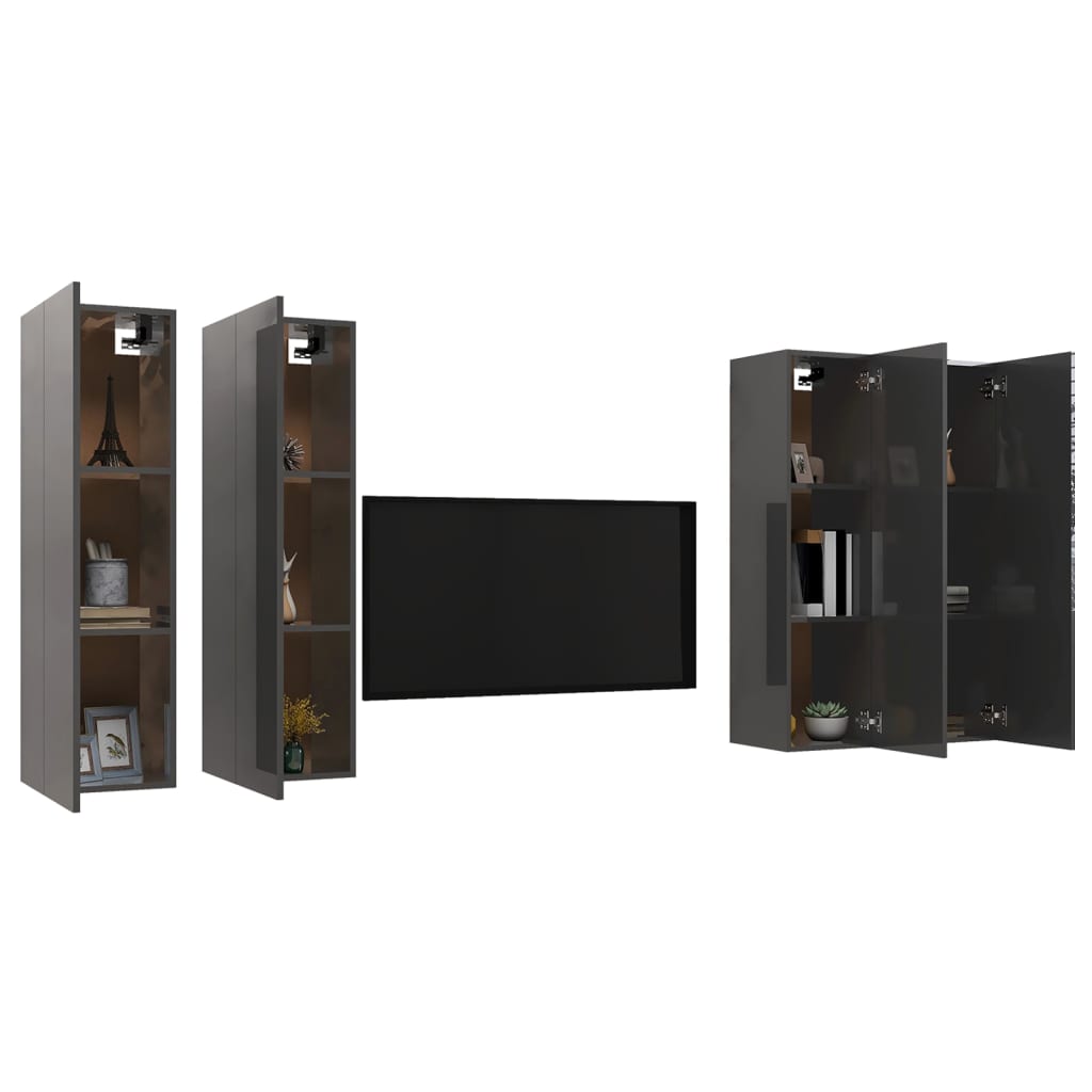 vidaXL TV Cabinets 4 pcs High Gloss Grey 30.5x30x110 cm Engineered Wood