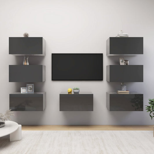 vidaXL TV Cabinets 7 pcs High Gloss Grey 30.5x30x60 cm Engineered Wood