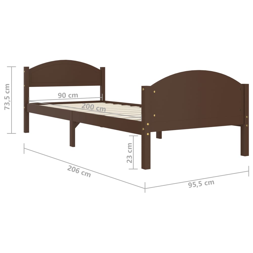 vidaXL Bed Frame without Mattress Dark Brown Solid Pine Wood 90x200cm