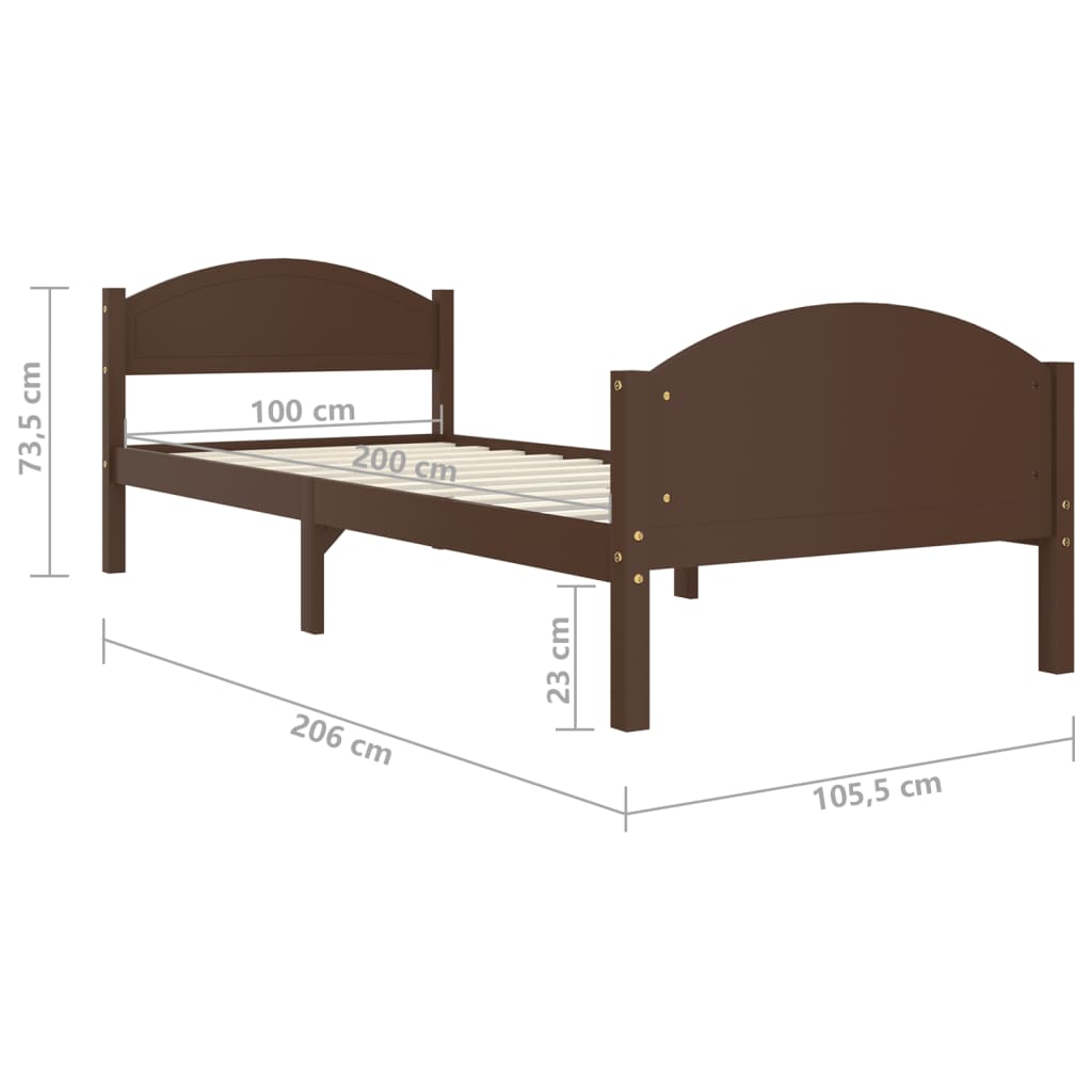 vidaXL Bed Frame without Mattress Dark Brown Solid Pine Wood 100x200cm