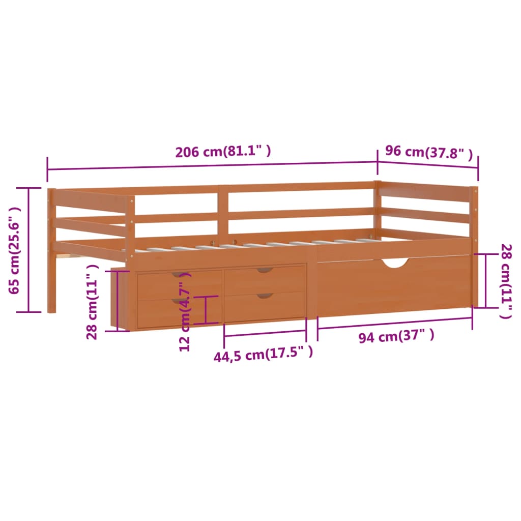 Bed Frame | Honey brown | Solid pine wood | Single | Bed Frame