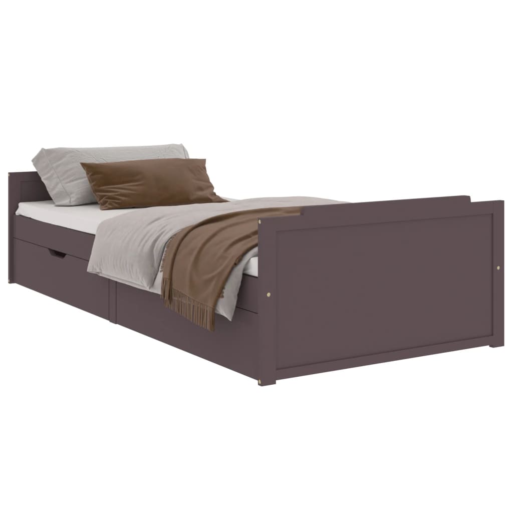 Bed Frame without Mattress Dark Brown Solid Wood Pine 90x200 cm