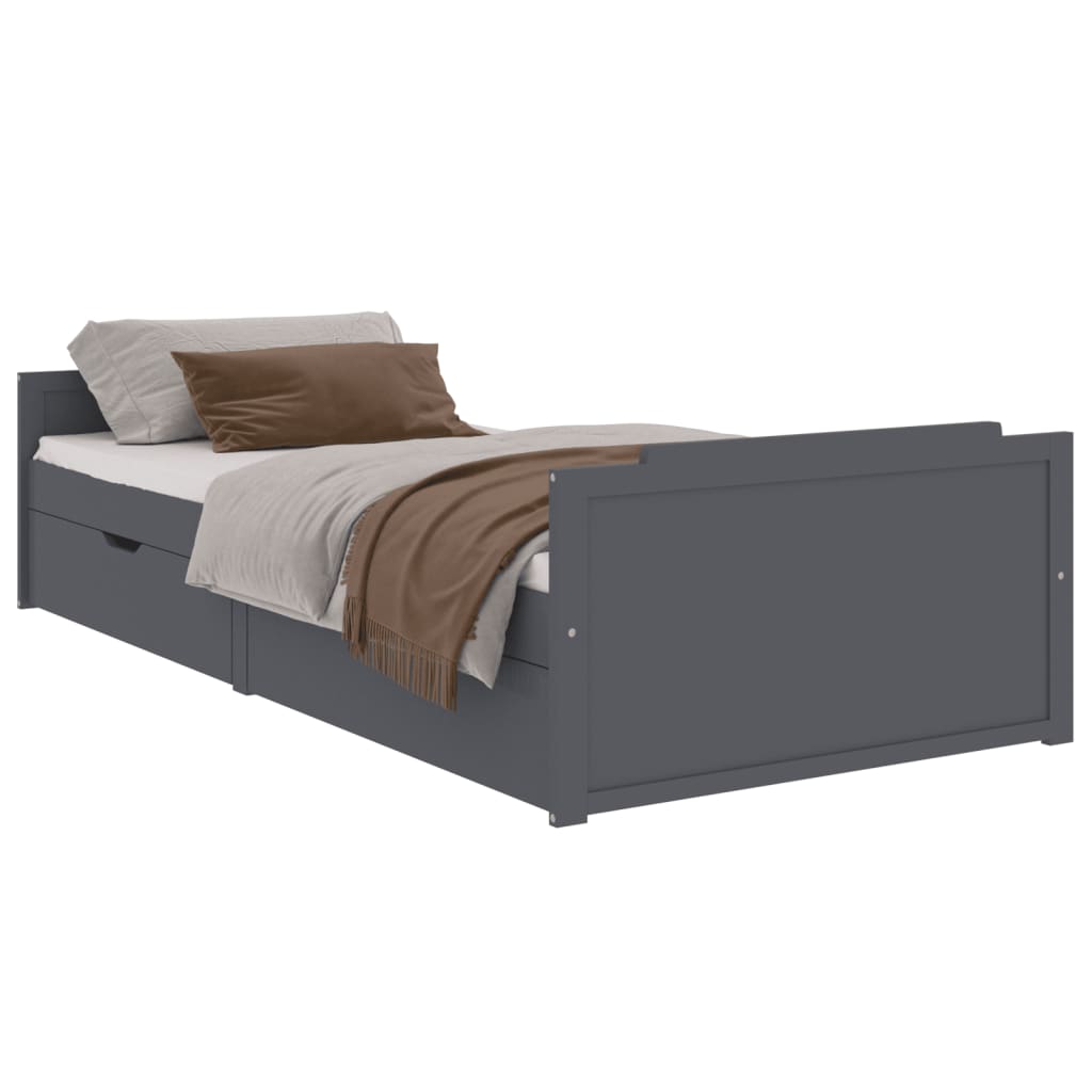 vidaXL Bed Frame without Mattress Dark Grey Solid Wood Pine 90x200 cm