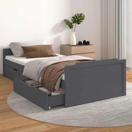 vidaXL Bed Frame without Mattress Dark Grey Solid Wood Pine 90x200 cm