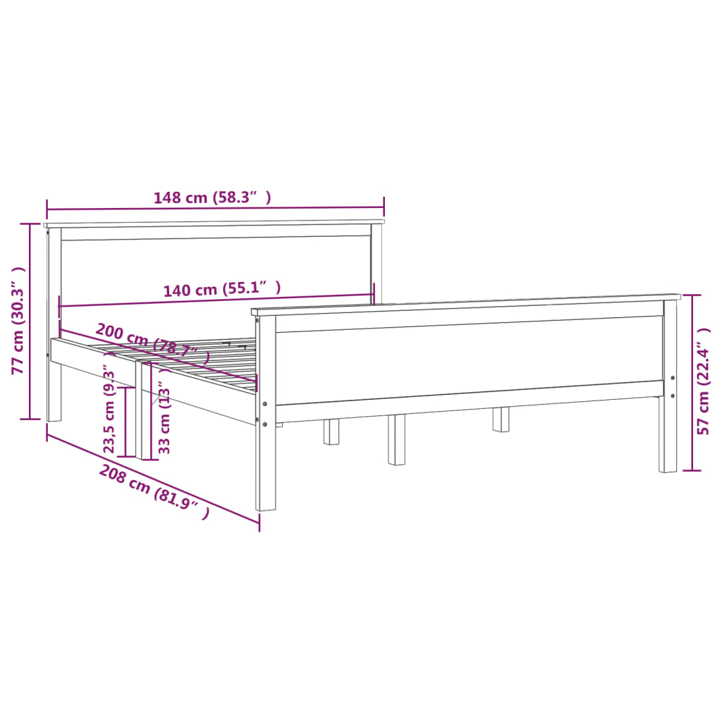 Bed Frame | Pine Wood | Solid pinewood | Double | Durable | Bed Frame