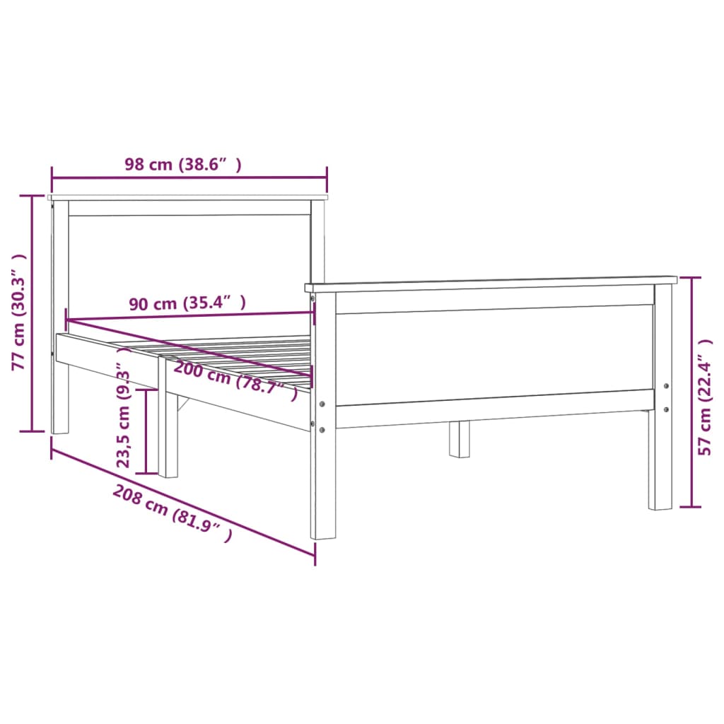 vidaXL Bed Frame without Mattress Honey Brown Solid Wood Pine 90x200 cm