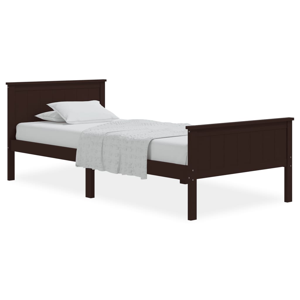 Bed Frame without Mattress Dark Brown Solid Wood Pine 90x200 cm