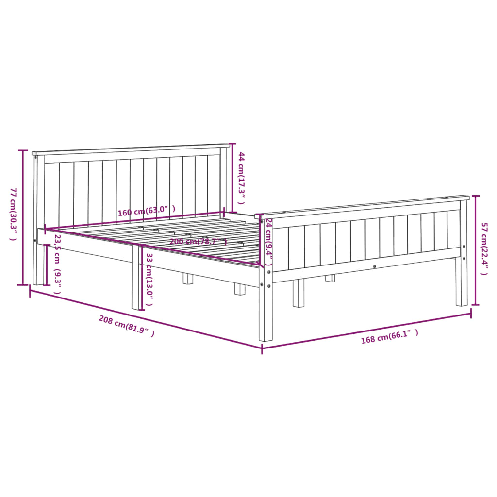 Bed Frame | Grey | Solid pine wood, Plywood | 160x200 cm | Minimalist