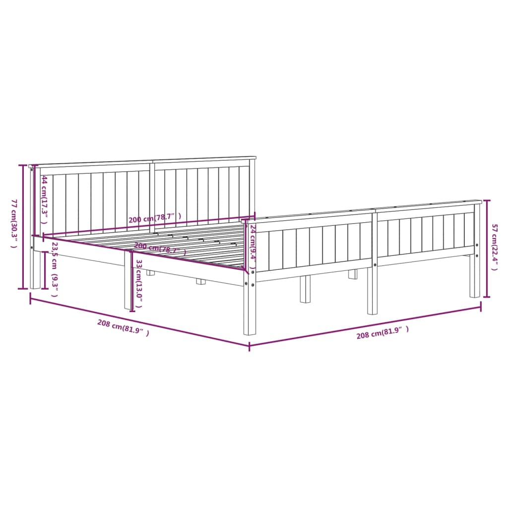 Bed Frame without Mattress Grey Solid Wood Pine 200x200 cm