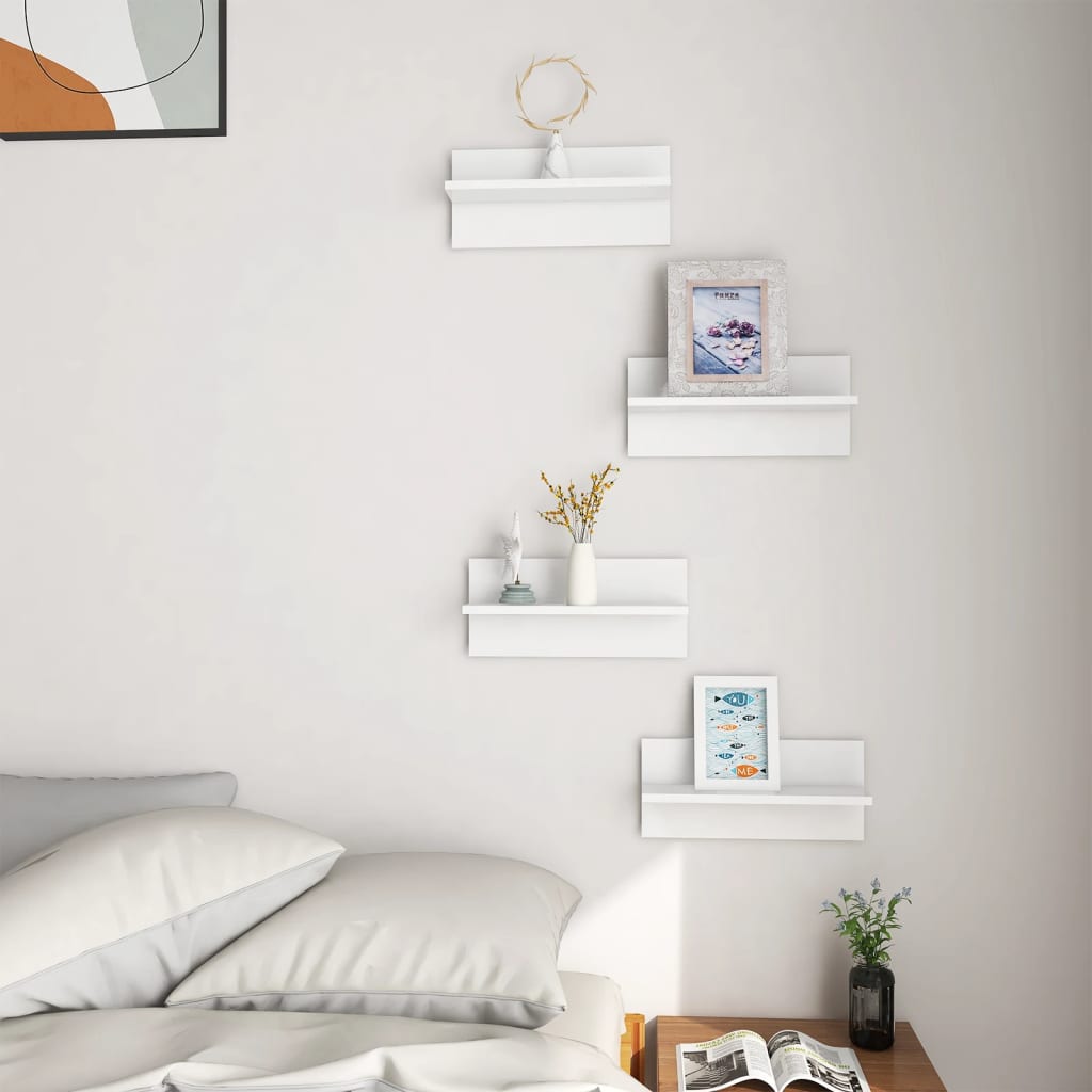 vidaXL Wall Shelves 4 pcs High Gloss White 40x11.5x18 cm