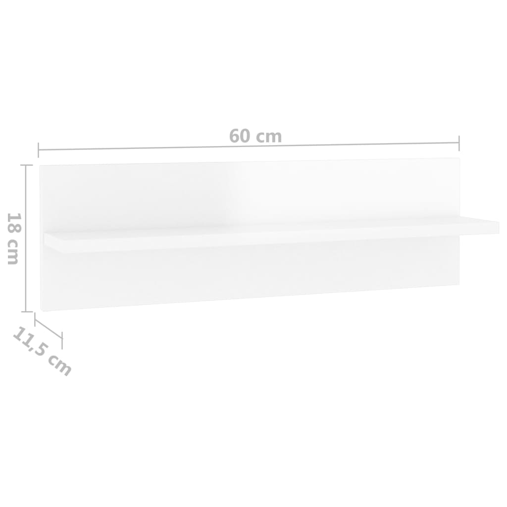 vidaXL Wall Shelf 2 pcs High Gloss White 60x11.5x18cm Engineered Wood