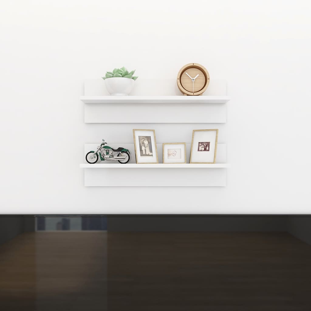 vidaXL Wall Shelf 2 pcs High Gloss White 60x11.5x18cm Engineered Wood