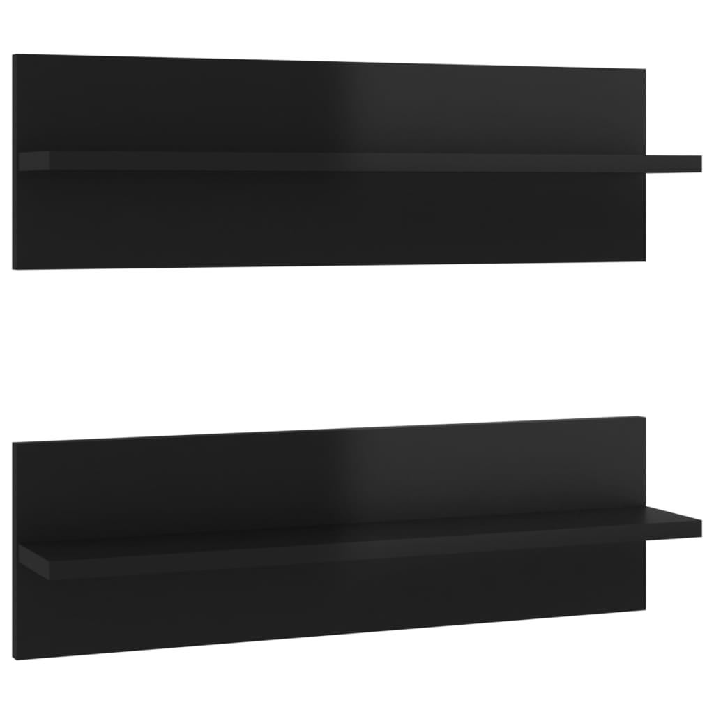 vidaXL Wall Shelf 2 pcs High Gloss Black 60x11.5x18cm Engineered Wood