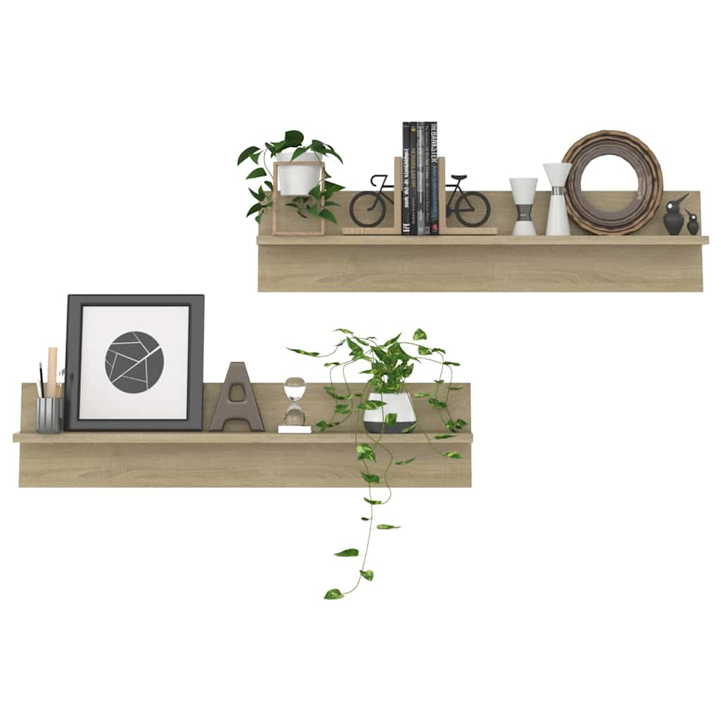 807339 vidaXL Wall Shelves 2 pcs Sonoma Oak 80x11,5x18 cm Engineered Wood