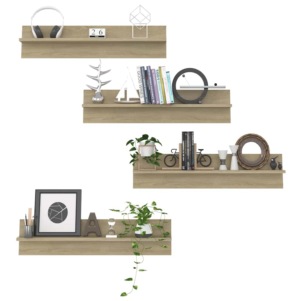 Wall Shelf 4 pcs Sonoma Oak 80x11.5x18 cm Engineered Wood