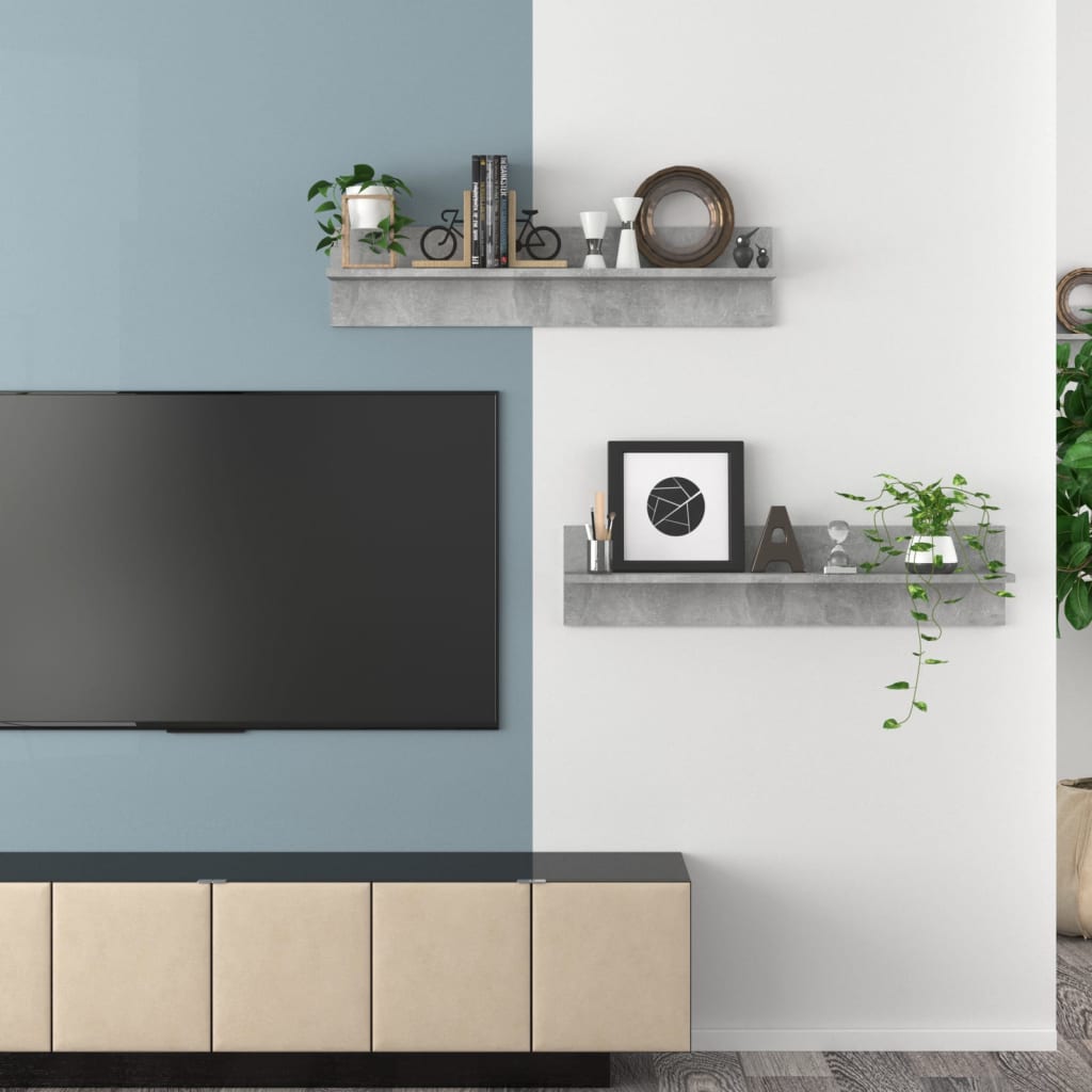 Wall Shelf 2 pcs Concrete Grey 80x11.5x18 cm Engineered Wood