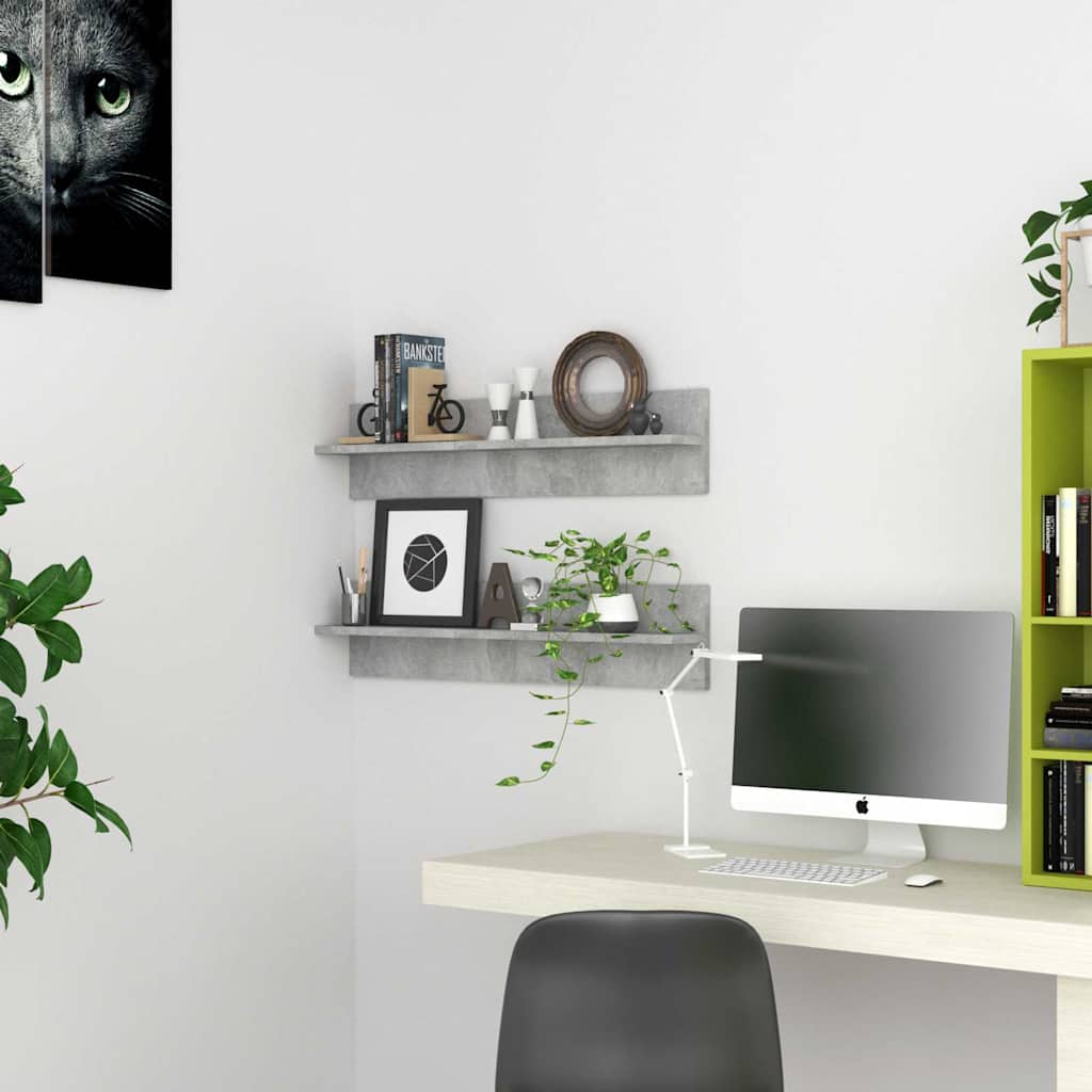 807341 vidaXL Wall Shelves 2 pcs Concrete Grey 80x11,5x18 cm Engineered Wood