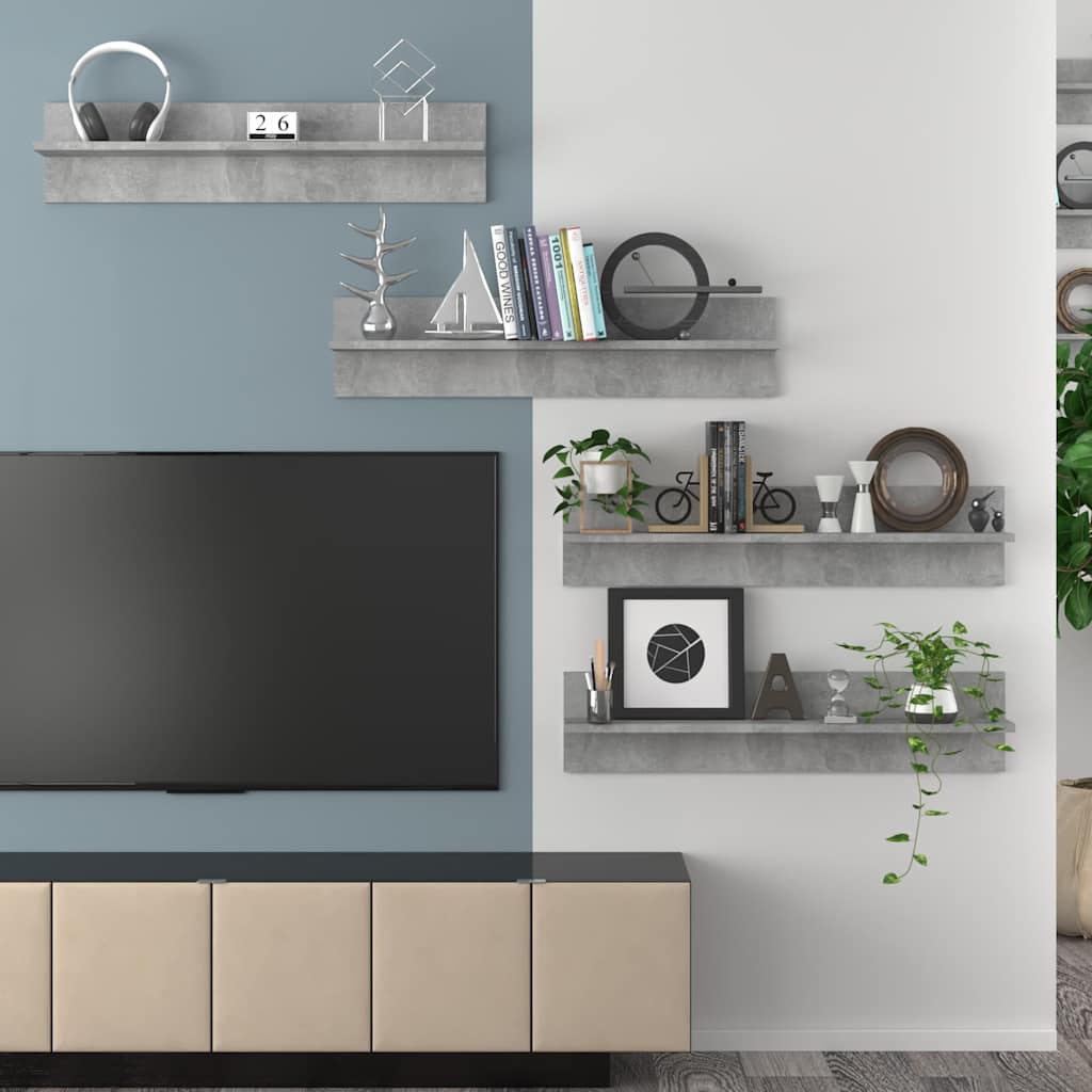 Wall Shelf 4 pcs Concrete Grey 80x11.5x18 cm Engineered Wood