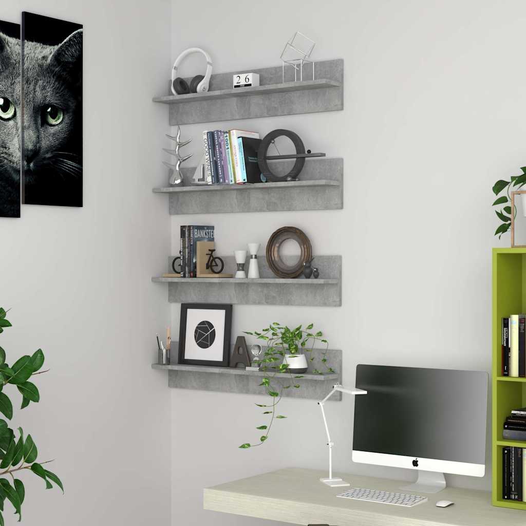Wall Shelf 4 pcs Concrete Grey 80x11.5x18 cm Engineered Wood