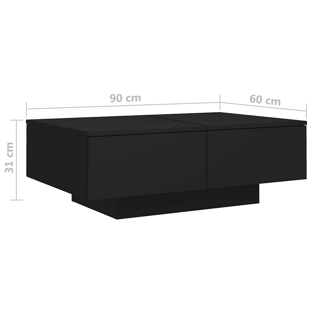 804176 vidaXL Coffee Table Black 90x60x31 cm Engineered Wood
