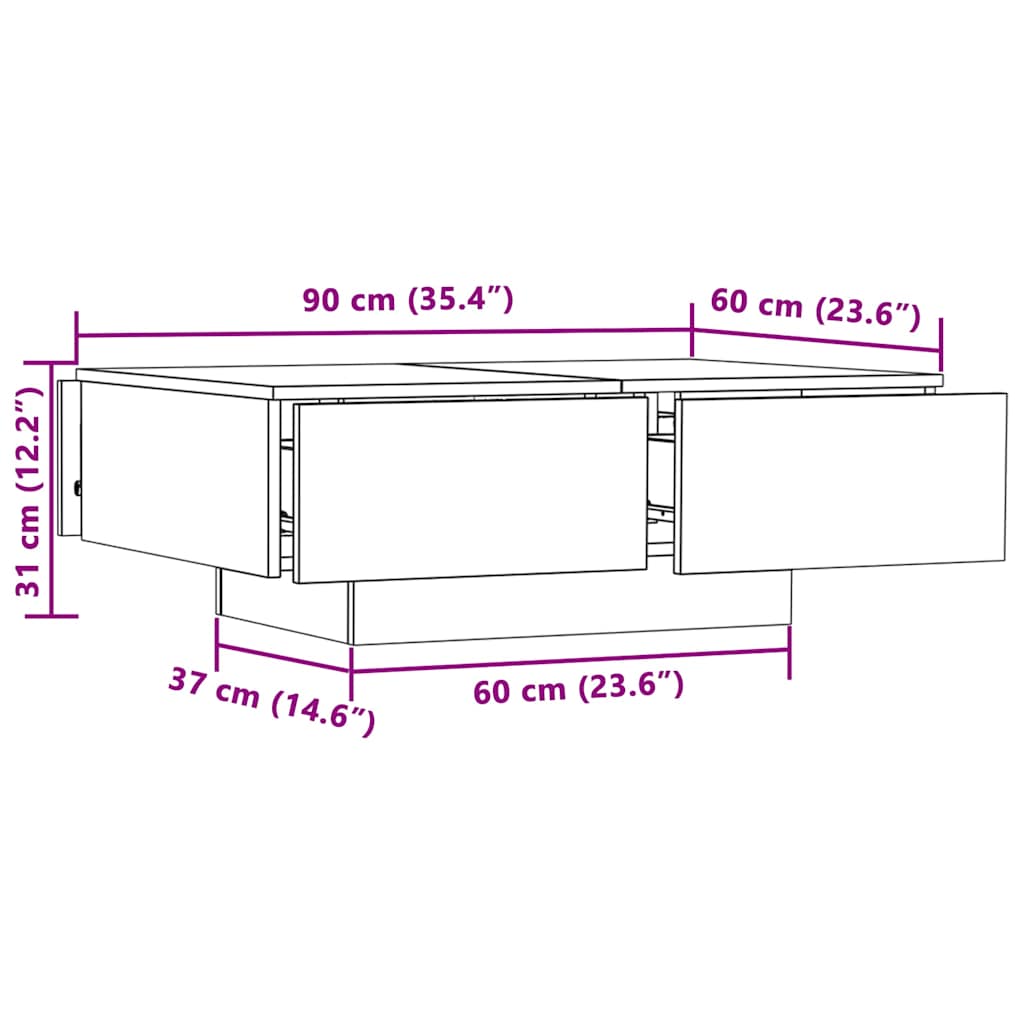 804178 vidaXL Coffee Table Sonoma Oak 90x60x31 cm Engineered Wood