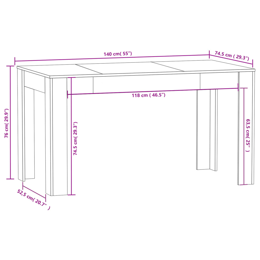 vidaXL Dining Table Black 140x74.5x76 cm Engineered Wood