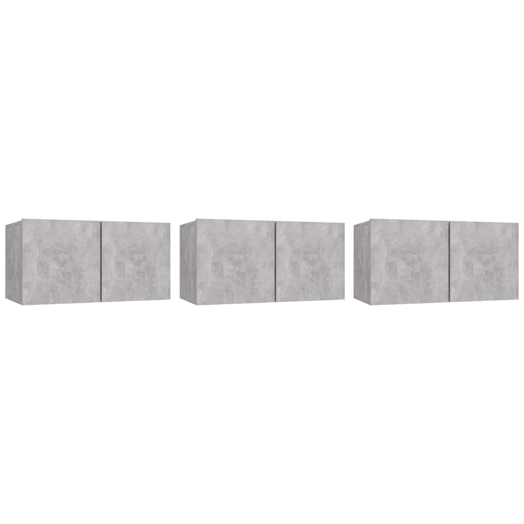 Hanging TV Cabinets 3 pcs Concrete Grey 60x30x30 cm