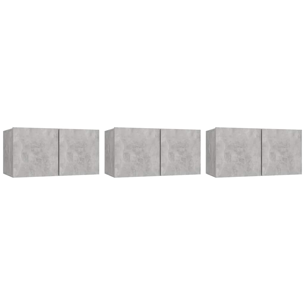 804522 vidaXL 3 Piece Hanging TV Cabinet Set Concrete Grey 60x30x30 cm