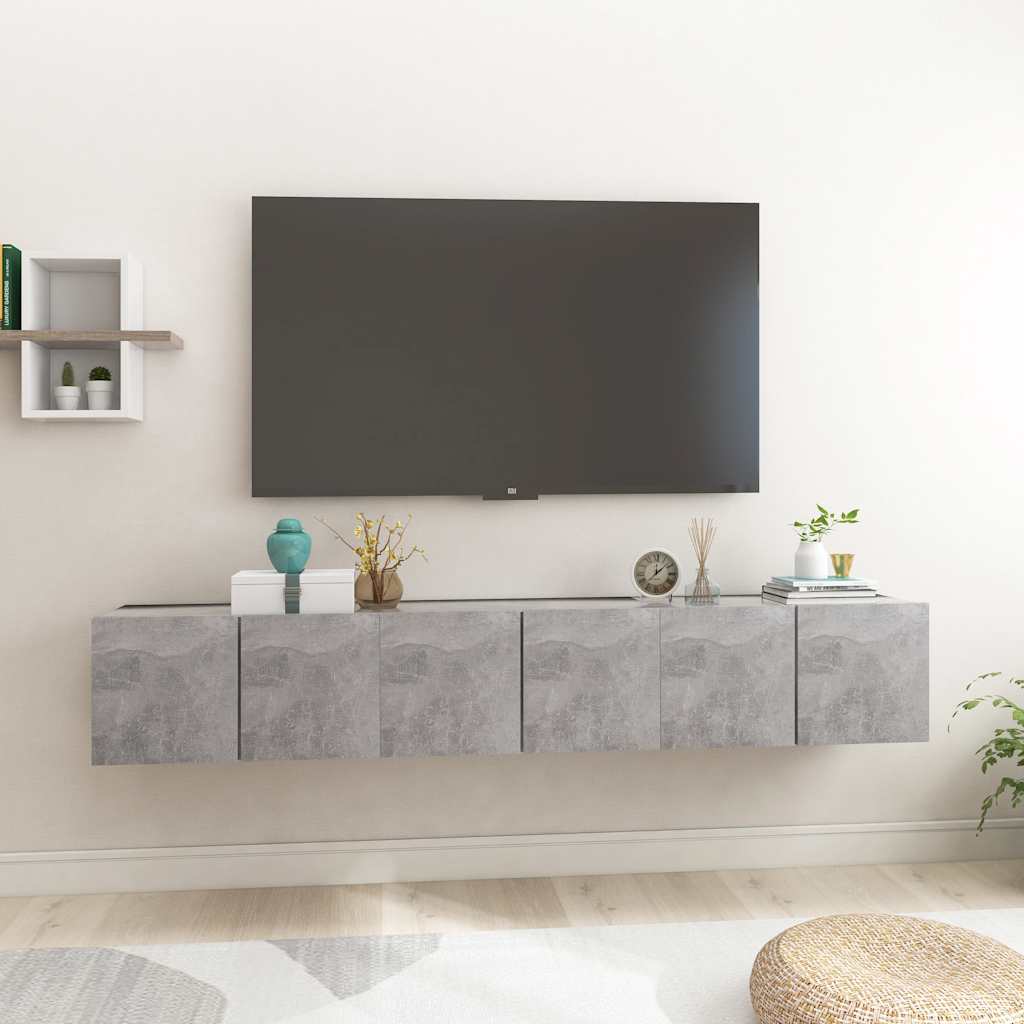 804522 vidaXL 3 Piece Hanging TV Cabinet Set Concrete Grey 60x30x30 cm