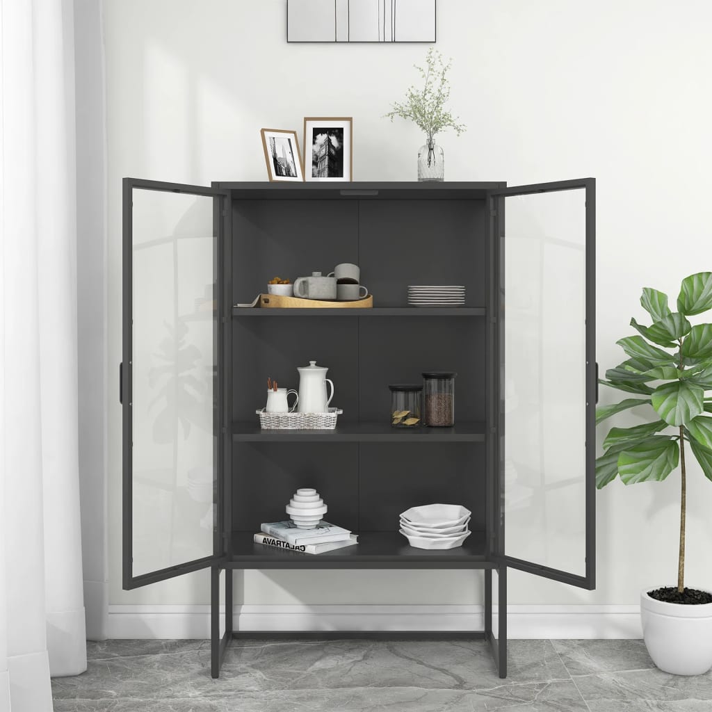 Highboard Anthracite 80x35x135 cm Steel and Tempered Glass