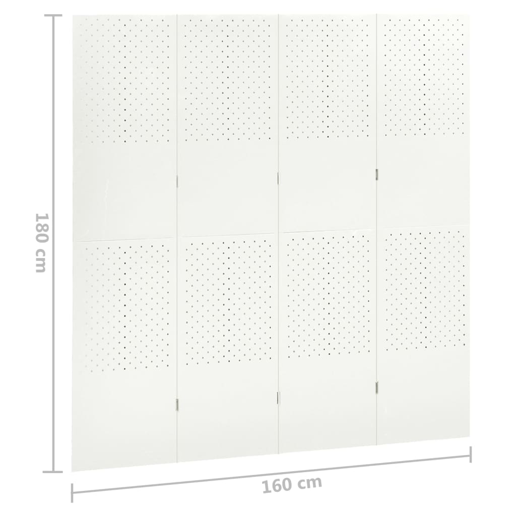 4-Panel Room Divider White 160x180 cm Steel