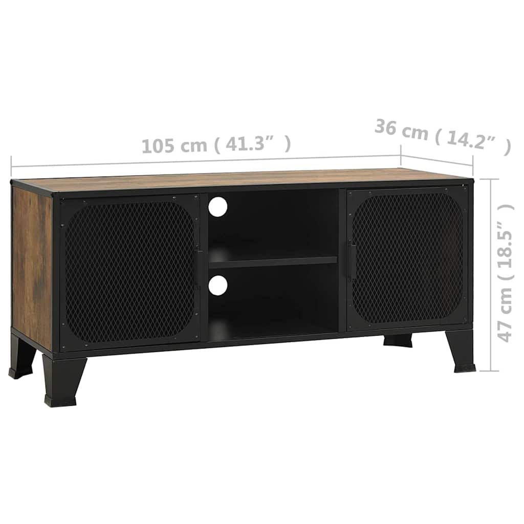 335909 vidaXL TV Cabinet Rustic Brown 105x36x47 cm Metal and MDF