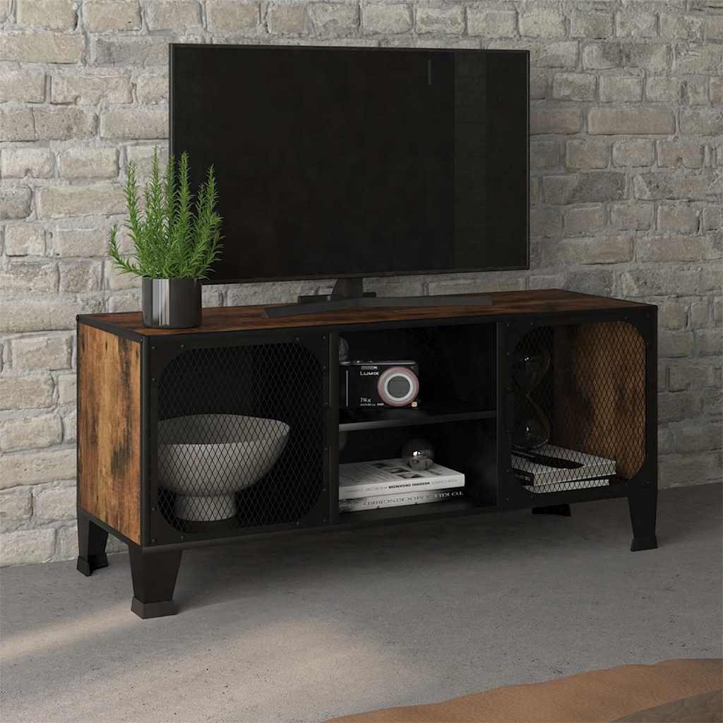 335909 vidaXL TV Cabinet Rustic Brown 105x36x47 cm Metal and MDF