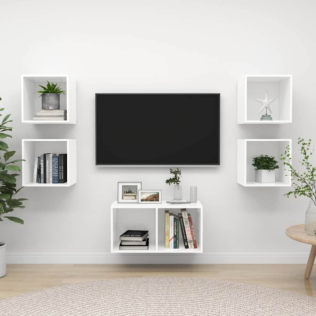 5 Piece TV Cabinet Set White Engineered Wood