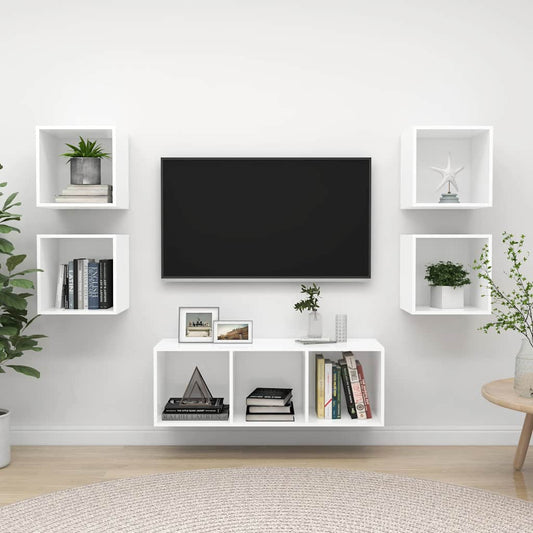 5 Piece TV Cabinet Set White Engineered Wood