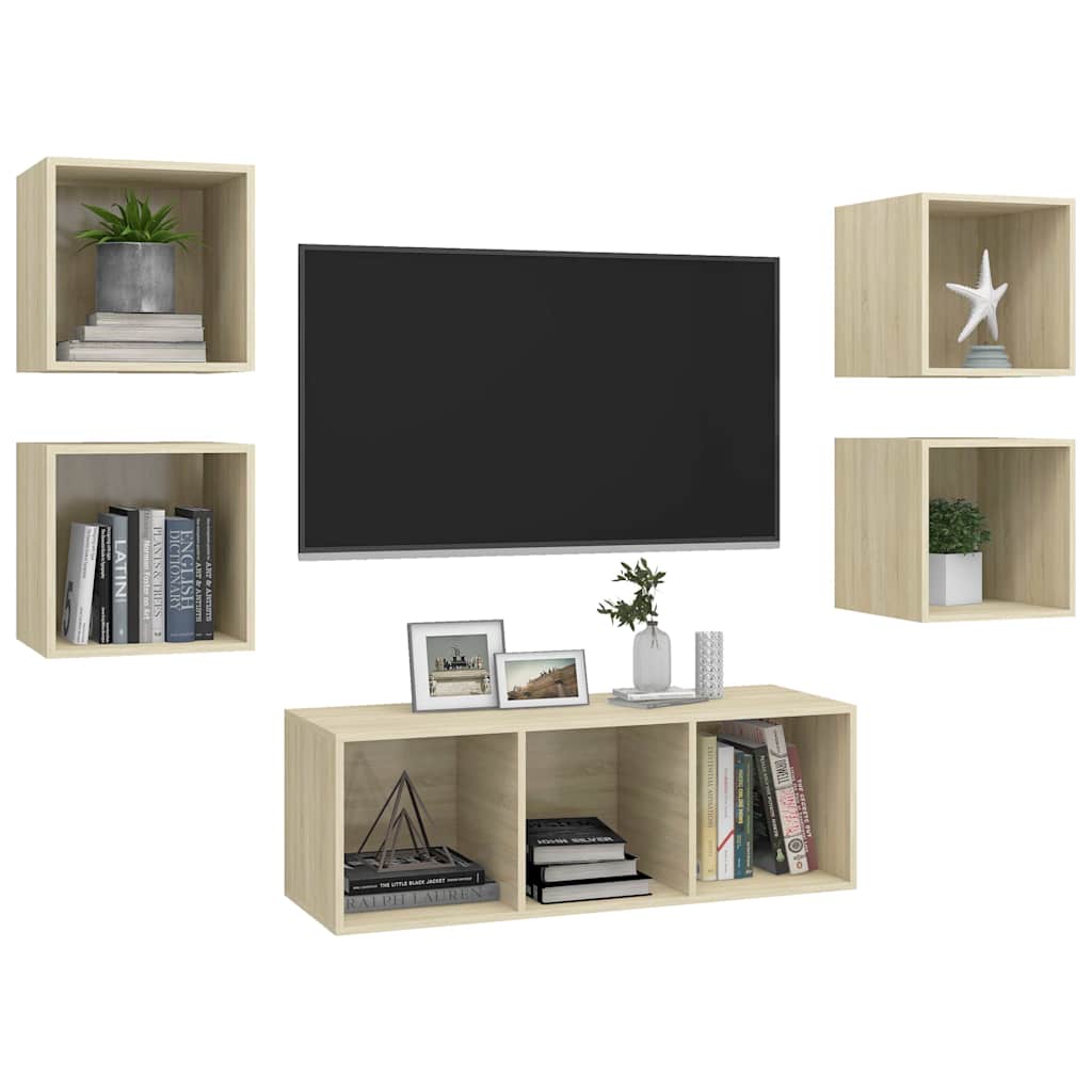 5 Piece TV Cabinet Set Sonoma Oak Engineered Wood