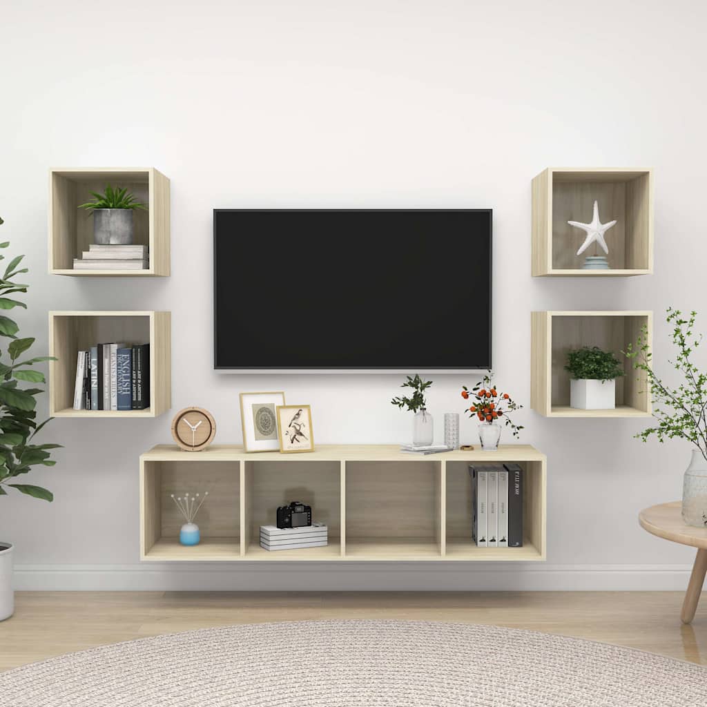 5 Piece TV Cabinet Set Sonoma Oak Engineered Wood