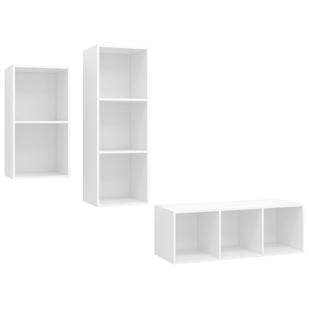 vidaXL 3 Piece TV Cabinet Set White Engineered Wood