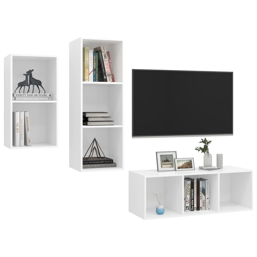 vidaXL 3 Piece TV Cabinet Set White Engineered Wood