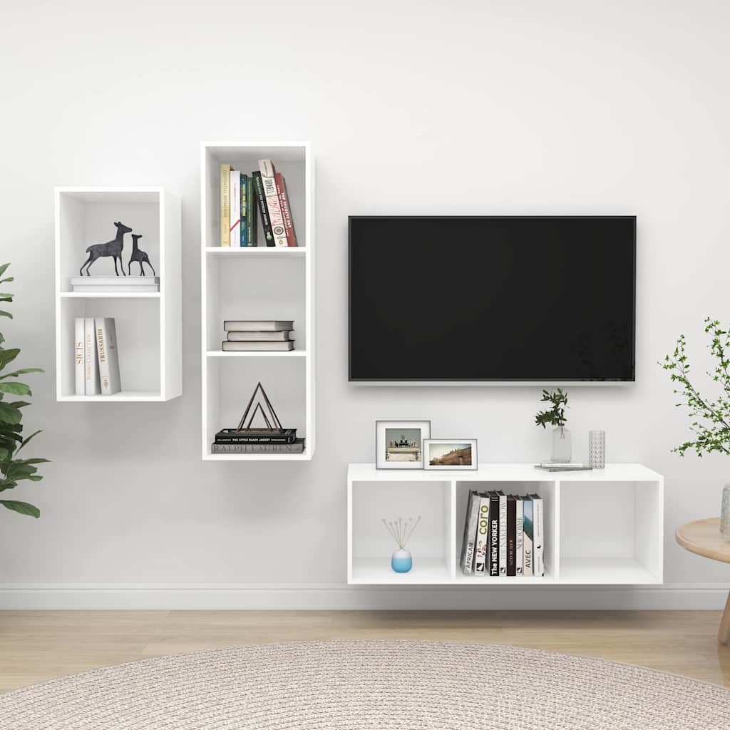 3 Piece TV Cabinet Set White Engineered Wood